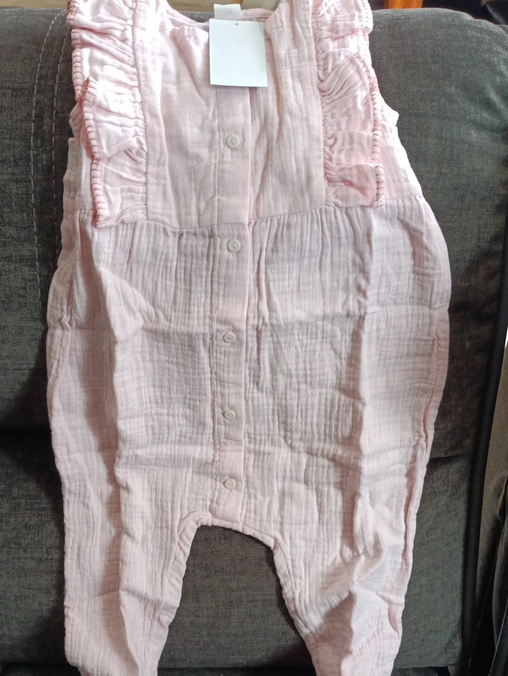 H&M Pale Pink Ruffled Muslin Baby Romper 18-24 Months